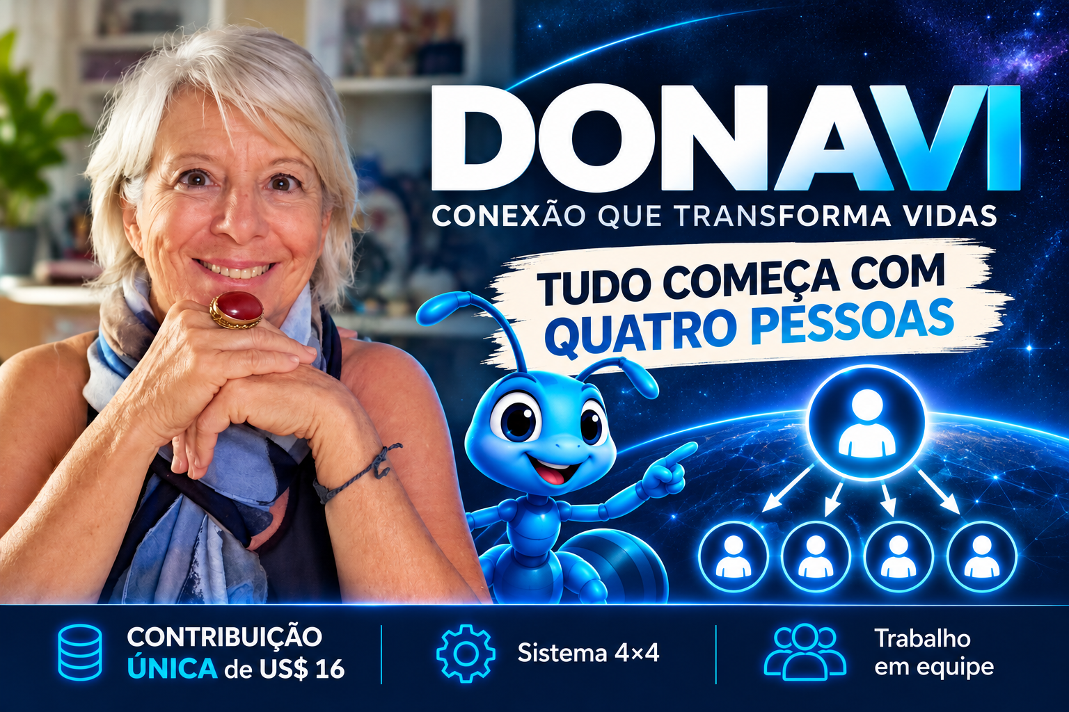 DONAVI: pode ser o melhor negócio da sua vida — começa com US$ 16 e quatro pessoas